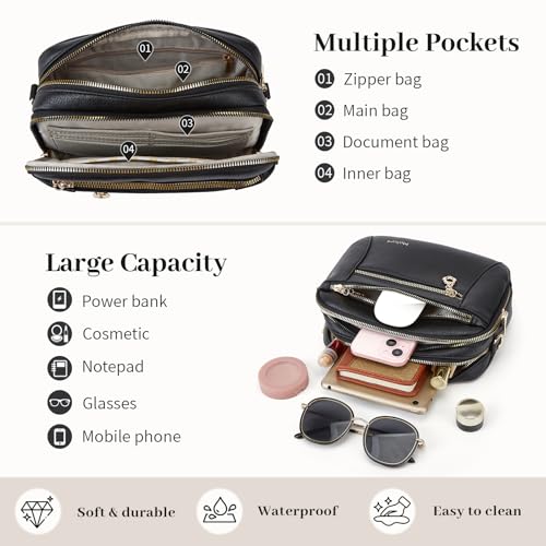 Crossbody Purse for Women Small Crossbody Bags Trendy Vegan Leather with Adjustable Shoulder Straps Gift for Mother Wife Mom - color: Black