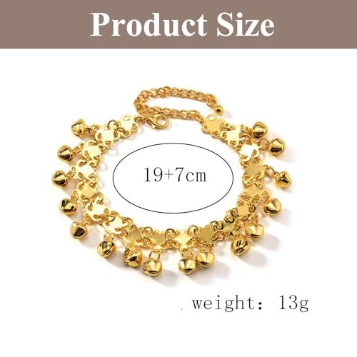 Boho Jingling Bell Anklet for Women Vintage Gold Bell Bracelets Adjustable Layered Indian Jingle Gypsy Vintage Ankle Barefoot Sandals Feet Foot Chain Bohemia Indian Anklets for Women