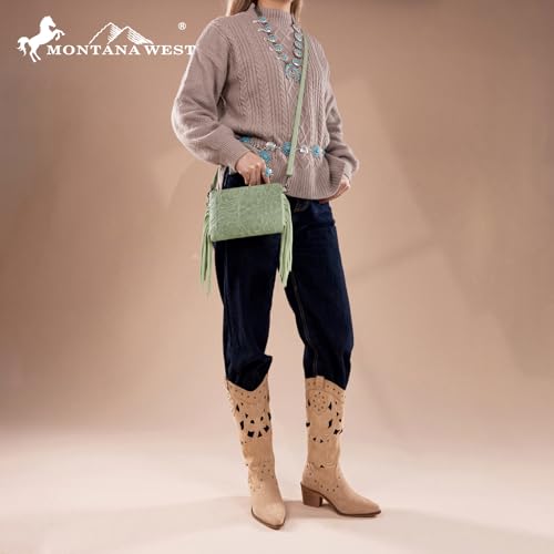 Montana West Western Purse for Women Crossbody Bag Wristlet Clutch Purse - color: A3 Light Green