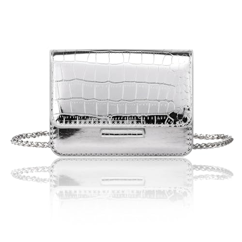 Sightor Silver Mini Crossbody Bag for Women, PU Leather Small Evening Purse, Dressy Clutch Handbag for Nightclub Parties - color: Silver