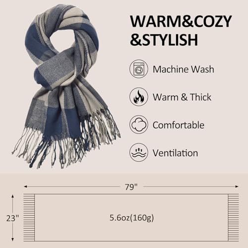 Loritta Womens Scarf Fashion Long Plaid Shawls Wraps Big Grid Winter Warm Lattice Large Scarves Gifts - color: F-blue Grey Lattice