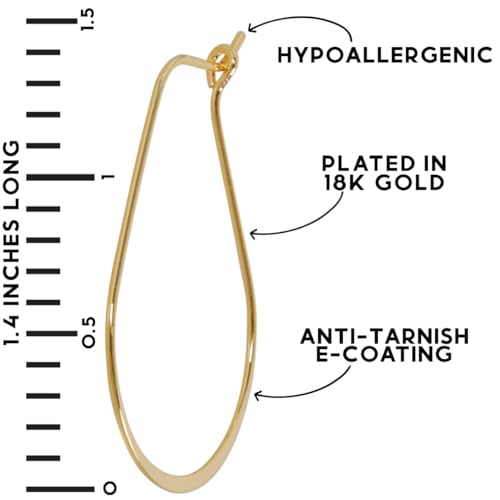 Oval Threader Hoop Earrings for Women - Lightweight Thin Teardrop Earring Hoops - 14k Gold, Rose or 925 Sterling Silver Plated - color: 1.4" inch - 18K Gold Plated