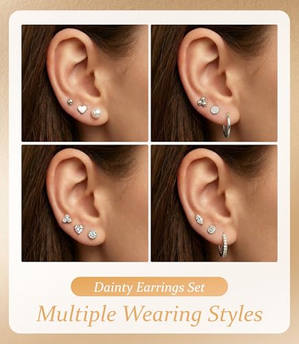 Incaton Hypoallergenic Flat Back Earrings for Women Silver 14K Gold Plated Surgical Stainless Steel Stud Earrings Cubic Zirconia Cartilage Studs Earrings For Multiple Piercing Sensitive Ears - color: B-Silver