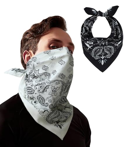 21"x21" Soft Cotton Bandana for Men and Women Unisex Head Wrap Scarf Headband Face Mask for Outdoor - color: Qm2-blk&wht Paisley