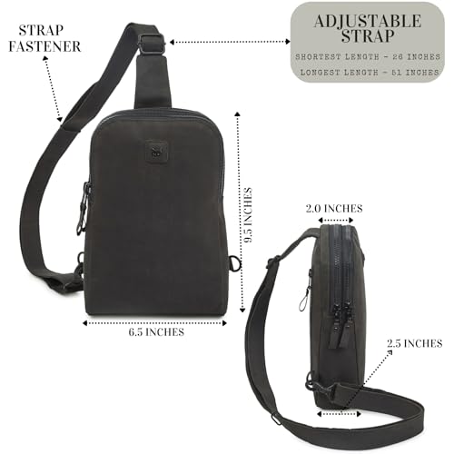 Leather Sling Bag for Women Genuine Crossbody Purse Small Trendy Cross Over Chest Phone and Credit Card Slots (Black Crazy Horse) - color: Black Crazy Horse