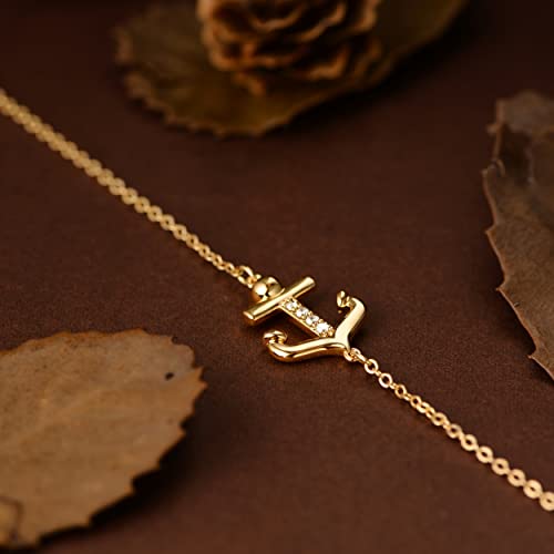 LOYATA Dainty Ankle Bracelet,14K Gold Plated Tiny Bead Anklet Dainty White Cubic Zirconia Cross Tassel Foot Chain Cute Lucky Moon Evil Eye Foot Jewelry Boho Anklets for Women - color: Anchor