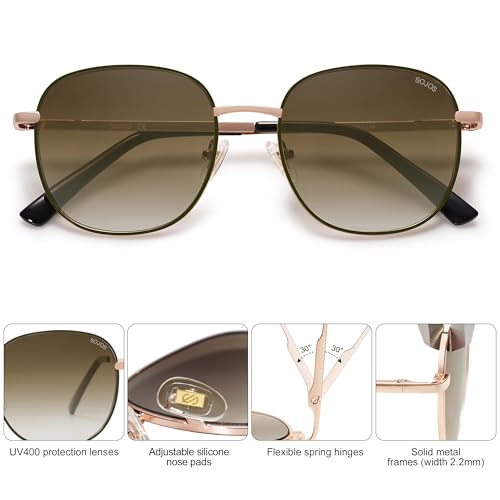 SOJOS Classic Trendy Square Sunglasses for Women Men Cute Big Frame Gold Shades SJ1137 - color: Dark Green/Gradient Brown