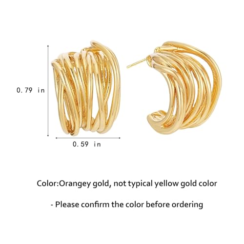 Sylph Chunky Gold Earrings 14K Gold Plated Statement Earrings for Women Trendy Hypoallergenic Textured Hoop Ribbed Huggie Earrings - style: Strand Twisted-18K Gold Plated