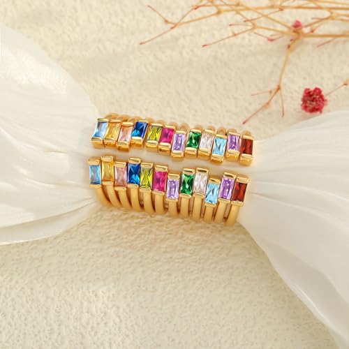 TOBENY Gold Birthstone Rings for Women 14K Gold Plated Adjustable Rings Non Tarnish Gold Stackable Rings Dainty Emerald Green Cubic Zirconia Ring for Mother Daughter Birthday Jewelry Gifts - color: Feb+Aug