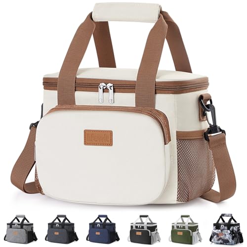 Lifewit Medium Lunch Bag, Insulated Lunch Box, Soft Cooler Cooling Tote for Adult Men Women, Beige 12-Can (9L) - color: Cream, size: Medium(9L)