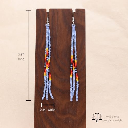 Native Long Beaded Tassel Earrings for Women, Boho Handmade Colorful Beads Statement Dangle Earing Prom Jewelry Gift. - color: Aquamarine