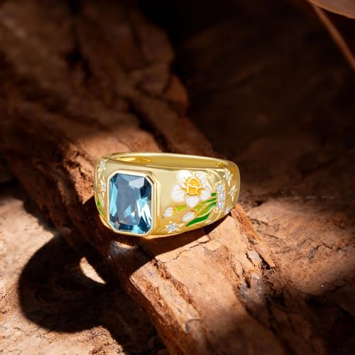 Santuzza 925 Sterling Silver Enamel Flower Pattern Ring for Women - color: Orchid-Yellow
