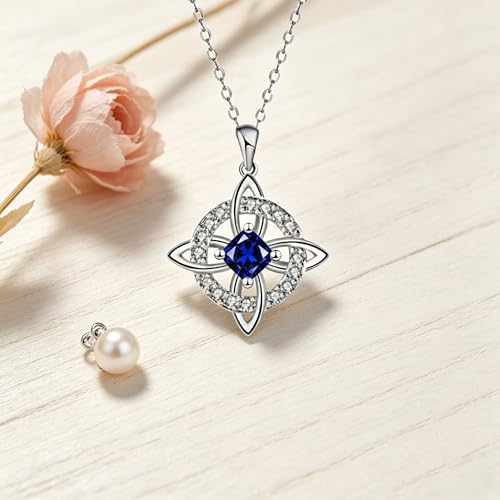 Mystical Birthstone Witches Knot Necklace – Natural Crystal Celtic Pendant, Wiccan Pagan Jewelry Gift for Women - color: September
