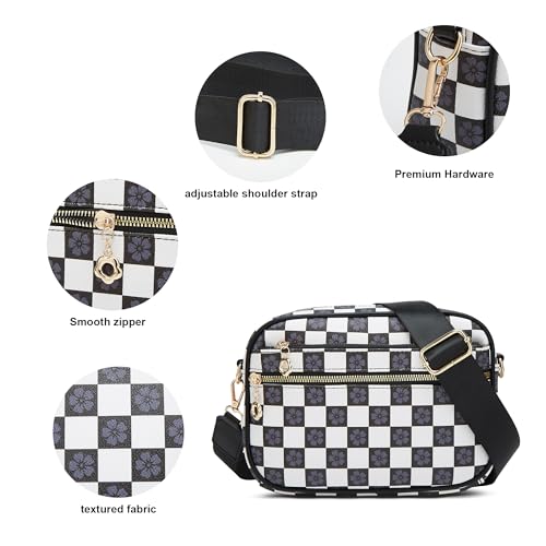 Crossbody Purse for Women Small Crossbody Bags Trendy Vegan Leather with Adjustable Shoulder Straps Gift for Mother Wife Mom - color: Checkered Black Minimalism
