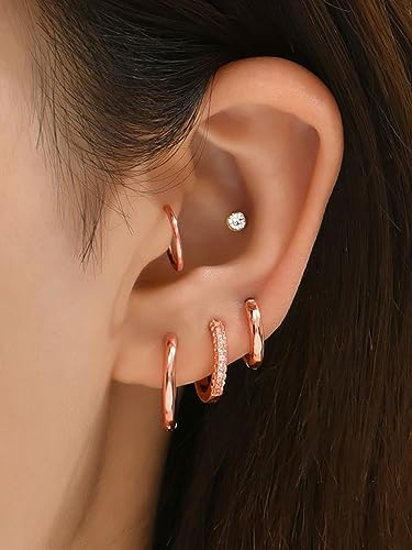Cocadant 6 Pairs 925 Sterling Silver Small Hoop Earrings for Women,14k Real Gold Hypoallergenic Tiny Cubic Zirconia Cartilage Huggie Earring Sets for Multiple Piercing Trendy Jewelry 8/10/12mm - color: 6 Pairs Rose gold,8mm 10mm 12mm