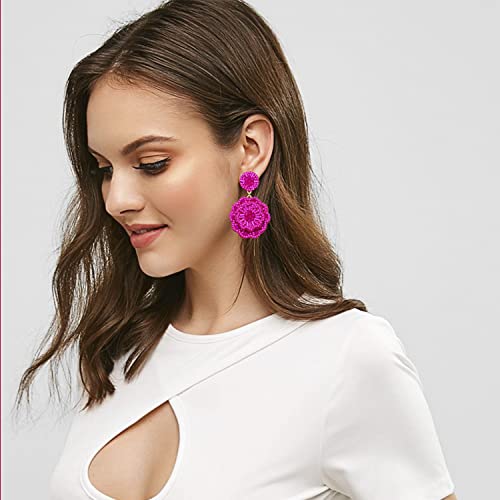 Statement Beaded Drop Earrings for Women Layered Bead Dangle Earrings - color: Rose Red bead22