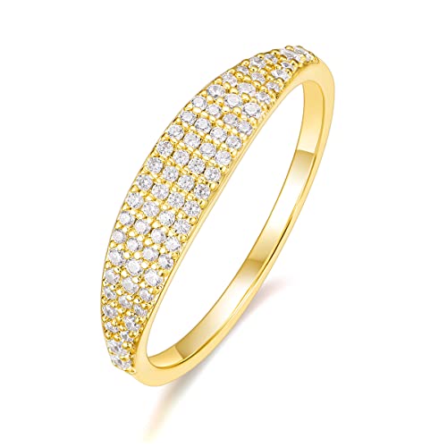 Mameloly Wedding Bands for Women 14K Gold Plated Slim Signet Ring Stackable Pave Cubic Zirconia Dainty CZ Engagement Rings for Her Size 3-12 - color: 14K Gold Plated