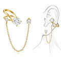 A Pair of 14K Gold Plated Chain Ear Cuff Earrings for Women - 316L Surgical Steel Post Hypoallergenic, Cubic Zirconia Crystal Tassel Drop Dangle Crawler, Non-Slip Cartilage Clip On Jewelry Gifts