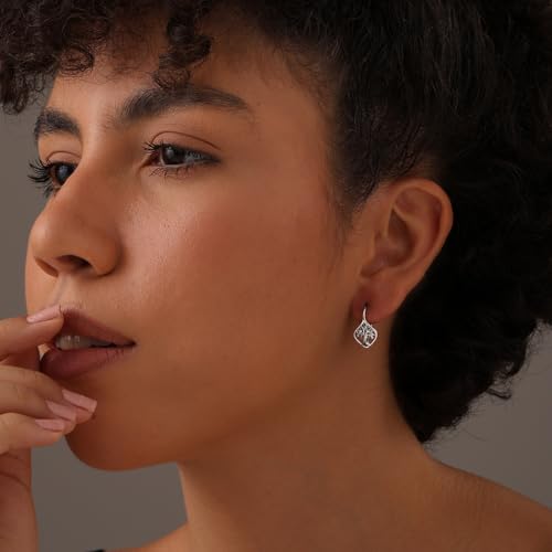 LeCalla 925 Sterling Silver Filigree Dangle Drop Leverback Earrings for Women | Long 925 Silver Dangle Leverback Earrings Hypoallergenic Filigree Tear drop Earrings Jewelry - style: Filigree Tree of Life Drop-20mm