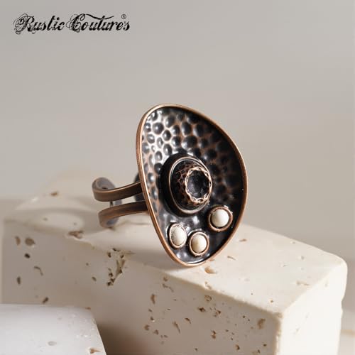 Montana West Rustic Couture's Bohemian Turquoise Cuff Ring for Women Cowgirl - color: Deep White Turquoise