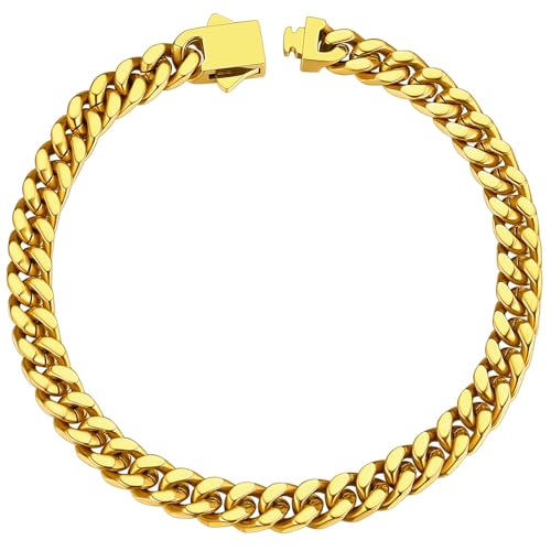 ChainsHouse Stainless Steel Cuban Link Bracelet for Men, 5mm/7mm/9mm/12mm Width, 7.5"/8.3"/9" Length, Black/18K Gold Plated Chain Wrist Bracelets for Men, with Gift Box - color: c. 5mm width-gold, size: 8.3 Inches