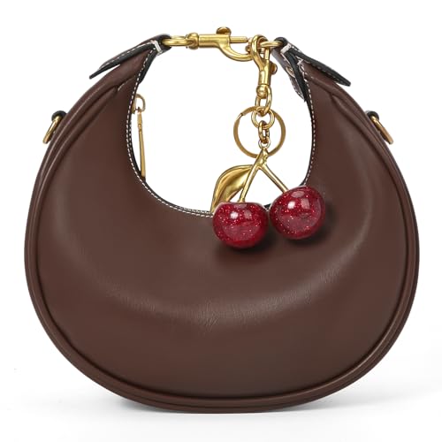 JQWSVE Small Top Handle Bags for Women Mini Purses Cute Ladies Handbags Crescent Mini Crossbody Bags with Cherry - color: B04-large-brown