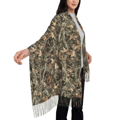Skull Mushroom Hippie Scarf for Women– Winter Shawl with Tassels, Cozy Wrap for Women’s Festival & Casual Wear - color: Camo Hunting Camouflage Forest
