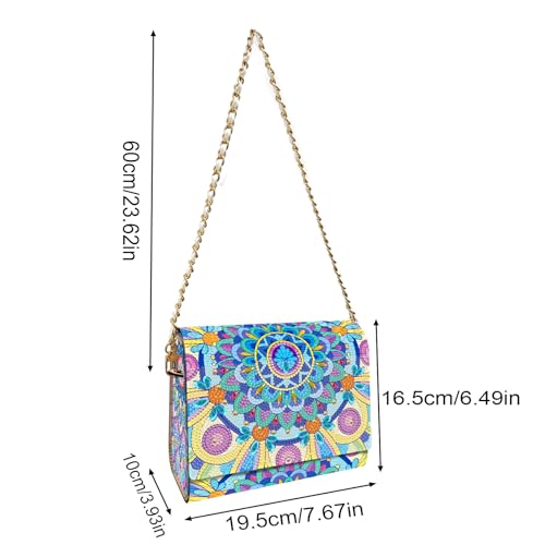 C'eitura Mandala Diamond Art Painting Wooden Pouch Kit, DIY Crossbody Bag with Chain, 5D Boho Shoulder Bag with Zipper, Handmade Hippie Festival Purse for Women - color: SKB209