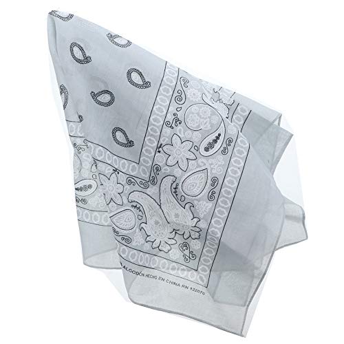 Motique Accessories Extra Large Paisley Bandana 27x27 Inch - color: Light Grey