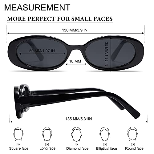 VANLINKER Polarized Retro Oval Sunglasses for Women and Men Small 90s Style VL9580 - color: C1c3 Black Frame/Brown Frame