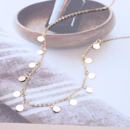 Vintage Disc Coin Necklace Gold Dangle Coin Choker Necklace Round Circle Necklaces Sequin Disc Necklace Chain Jewelry for Women and Girls