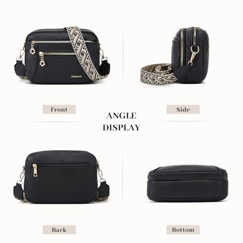 Crossbody Purse for Women Small Crossbody Bags Trendy Vegan Leather with Adjustable Shoulder Straps Gift for Mother Wife Mom - color: Black New