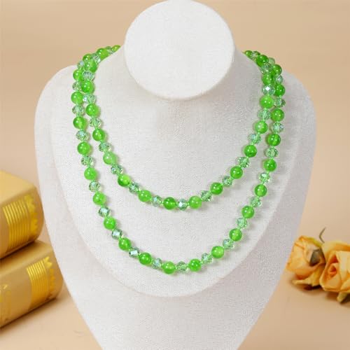 Long Beaded Necklace for Women Boho Colorful Crystal Stone Knot Statement Fashion Costume Jewelry Gifts - color: Green