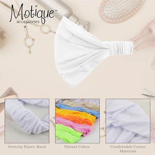 Motique Accessories Wide Cotton Head Band Solid Boho Yoga Style Soft Hairband for Women (White) - color: White