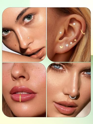 Oveta 16G 18G Flat Back Studs Earrings for Tragus Cartilage Piercing Jewelry, Surgical Steel Nose Rings Hoops 6/8/10mm, Silver/Gold - color: Silver, size: 16g*6/8/10mm bar