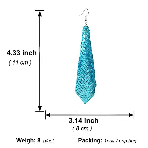 coadipress Metal Mesh Grid Sequins Tassel Long Drop Dangle Earrings for Women Trendy Lightweight Charms Disco Vintage Colorful Long Hook Earrings Bridal Wedding Jewelry - color: Blue