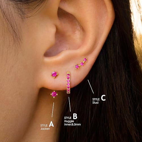 3 Pairs Dainty Small 4th of July Earrings for Women Trendy, Birthstone Stud Huggie Hoop Jacket Stack for Cartilage Helix, Gold Plated Hypoallergenic Cute Women Fashion Accessories Western Jewelry Gifts - color: 10Pink-Oct (Gold)