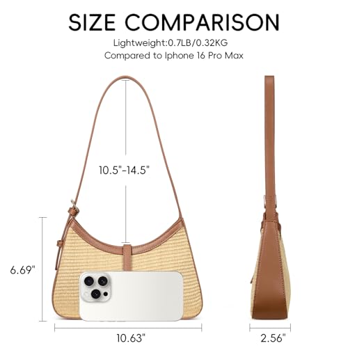 CLUCI Shoulder Bag for Women, Summer Purses for Women, Straw Handbag Hobo Bags Crossbody Purse with Adjustable Strap Apricot with Brown - color: A-straw-small