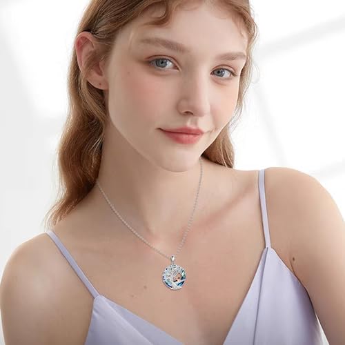 YFN Tree of Life Necklace Sterling Silver Crystal Jewelry Graduation Birthday Gifts for Women - color: Swim