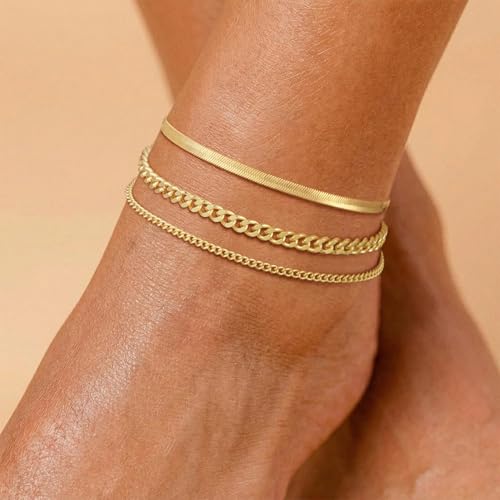 VIROMY Gold Ankle Bracelets for Women - Layered Anklets for Women Waterproof Beach Jewelry Gifts - color: Anklet G-Gold