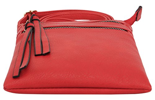 DELUXITY Crossbody Purse Bag Shoulder Bag Multi Pocket Zipper Purse - color: Red