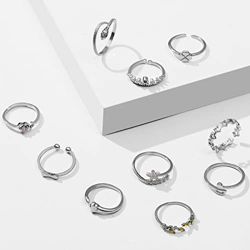 TAMHOO 20 Pcs Adjustable Rings Set for Women - Finger Rings Pack Stackable Rings for Teens- Cute Rings for Teen Girls -in Gold and Silver Tone - color: #4-Silver