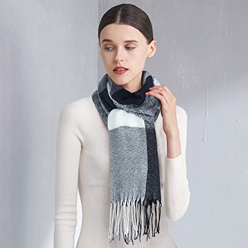 Loritta Womens Scarf Fashion Long Plaid Shawls Wraps Big Grid Winter Warm Lattice Large Scarves Gifts - color: Q-dark Grey White Lattice