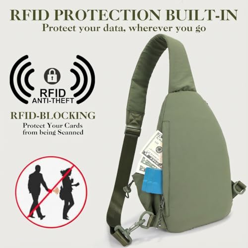 Sling Bag for Women, Anti-Theft RFID Nylon Crossbody Purse with Adjustable Strap for Travel & Shopping - color: Green