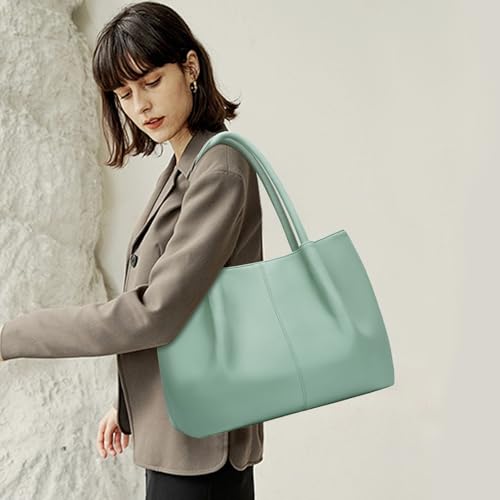 KKXIU Tote Bag for Women Vegan Leather Shoulder Purse Large Capacity Travel Bag - color: Light Green