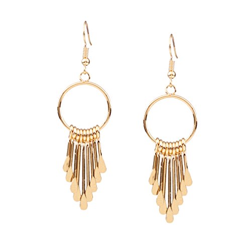 YAZILIND Women Ethnic Style Tassel Drop Pendant False Collar Statement Necklace Earrings Set - color: Gold