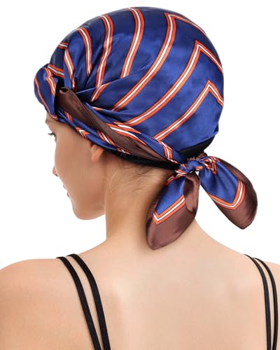 Silk Press Wrap for Hair with Net, Stretchy Knit Hair and Scarf Set, No Marks Comfort Edge, Breathable Hair Wrap Net for Sleeping Women - color: Digital Square