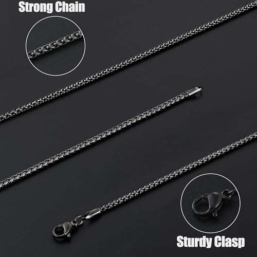 Fiusem Wheat Chains for Men and Women, 2/2.5/3/4/5mm Silver Tone/14K Gold Plated/Black Necklace Chain, Stainless Steel Mens Necklace 16-28 Inch - size: 18 Inches, style: Black 2MM