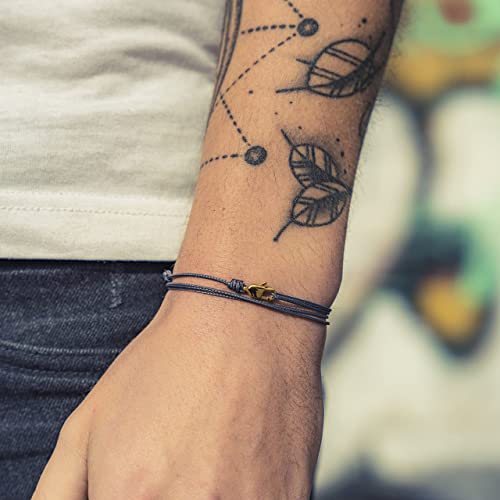 Made by Nami Nautical Rope Bracelet for Men Waterproof & Adjustable Wrap String Bracelets with Snap Hook Gift for Him - color: Grey Gold