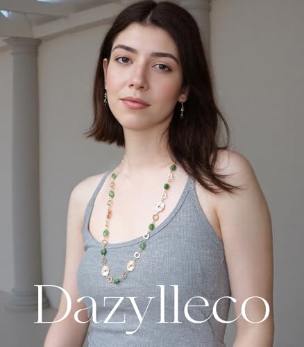 Long Gold Necklaces for Women Dainty Natural Stone Beaded Gold Necklace Mothers Day Gifts Boho Gold Costume Jewelry for Women - color: Jade Green